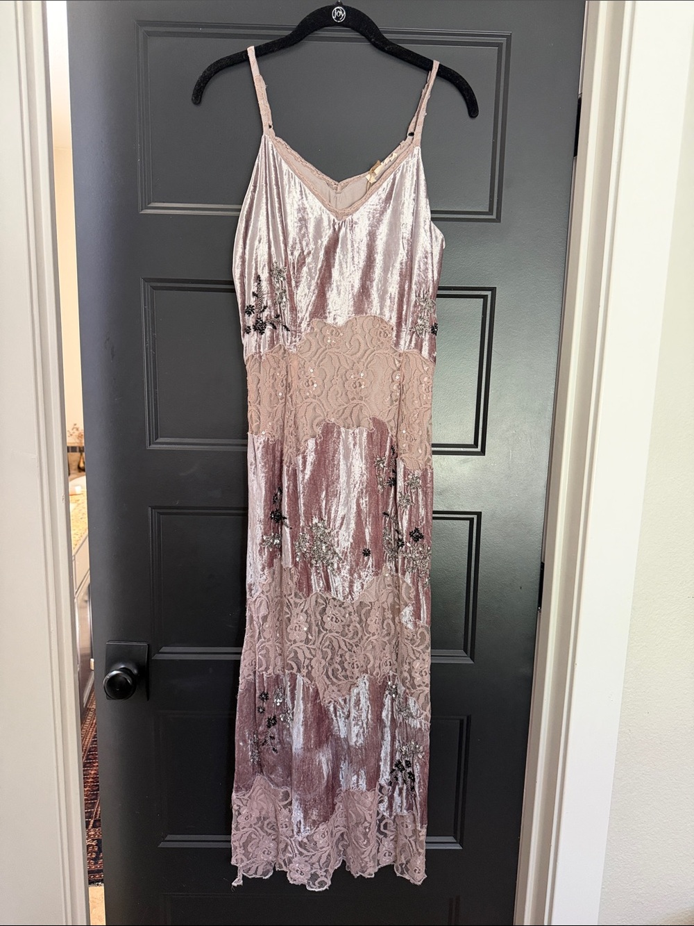 Velvet & Lace Slip Dress with Sequin Detail